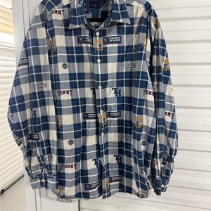 Tommy Hilfiger Blue and White Logo Plaid Shirt